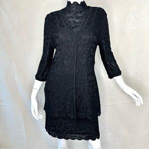 St. John Evening by Marie Gray Black Lace Knit Crystal 3 Pc Jacket Top Skirt Set